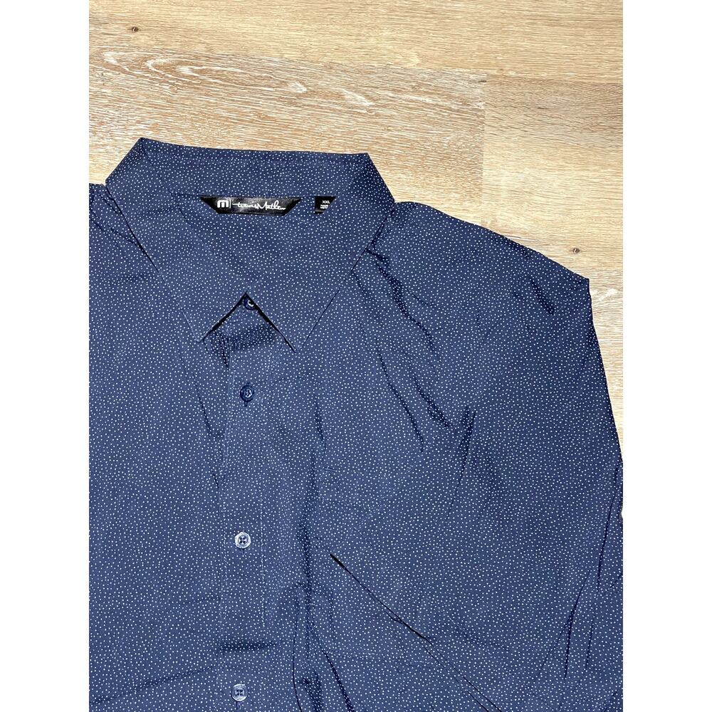 TravisMathew Men's Button Up SS Golf Shirt XXL‎ Blue Print Cotton/Spandex Blend